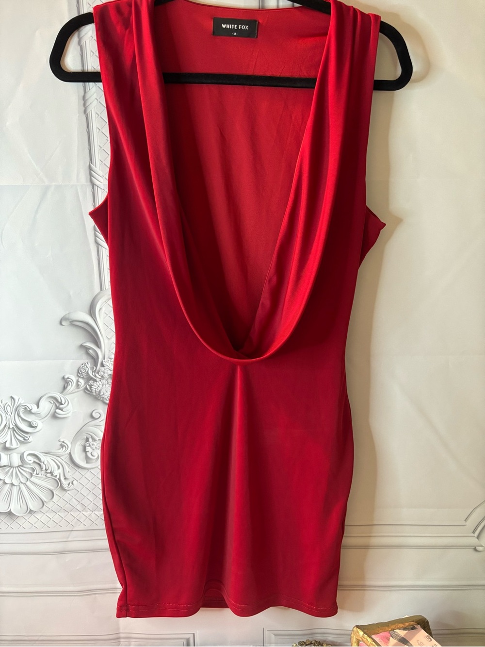 White Fox Draped Cowl Neck Sleeveless Red Dress, Size Medium